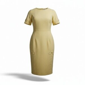 Vintage 1950s Tabak Yellow Linen Dress Womens 10 Petite Embroidered Shift USA